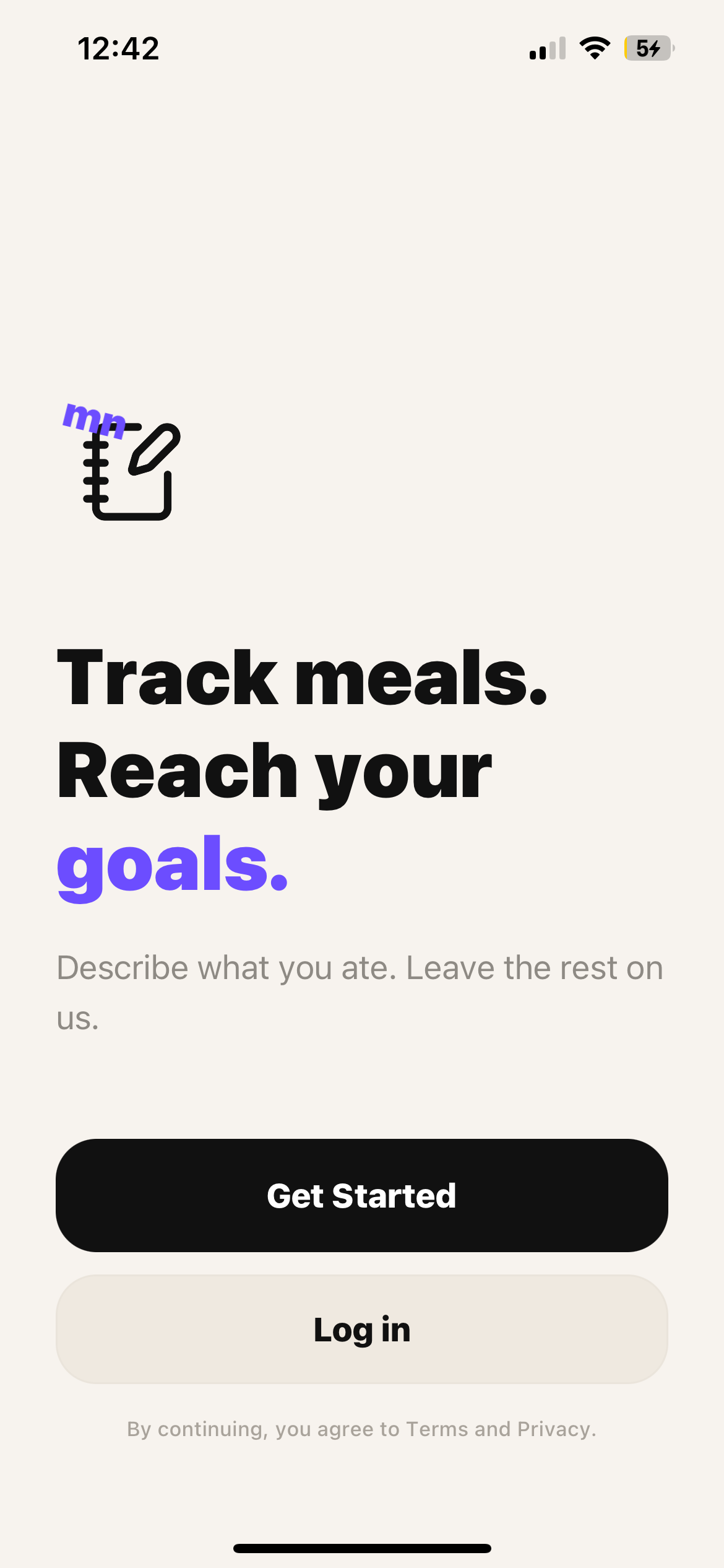 Meal Notes AI app screen